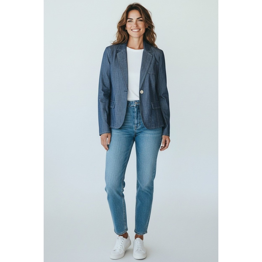 Charter Club Jacket Womens 12 Blue 100% Cotton One-Button Long Sleeve